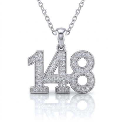 שרשרת תליון מספר 148 גימטריה של רבי נחמן מברסלב בשיבוץ יהלומי מעבדה זהב 14 קראט צהוב/לבן/רוז גולד