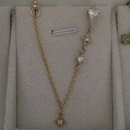 Kite Moissanite Earring With Gold Chain And North Star Pendants 14K Gold