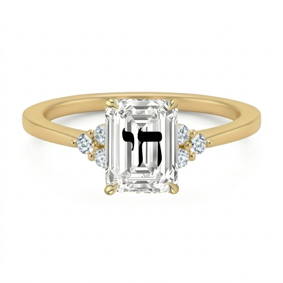 טבעת אבן מוסונייט אמרלד חריטה חי עם אבנים בצדדים - זהב 14 קראט צהוב/לבן/רוז גולד