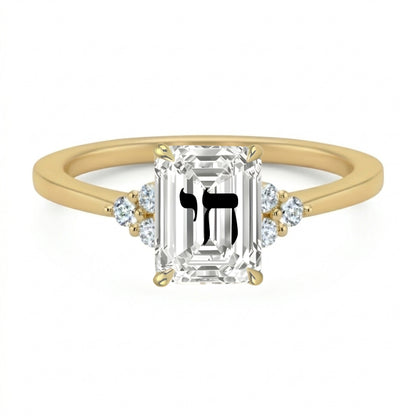 טבעת אבן מוסונייט אמרלד חריטה חי עם אבנים בצדדים - זהב 14 קראט צהוב/לבן/רוז גולד