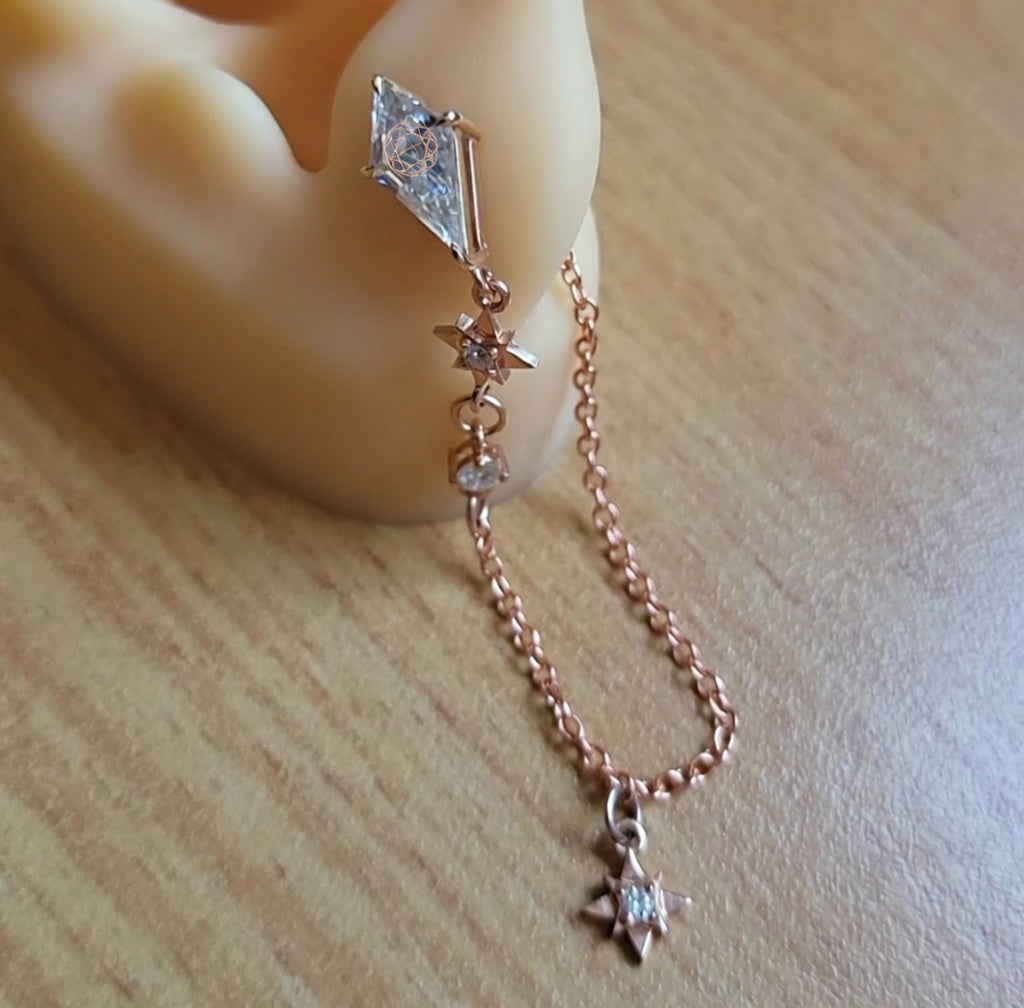 Kite Moissanite Earring With Gold Chain And North Star Pendants 14K Gold