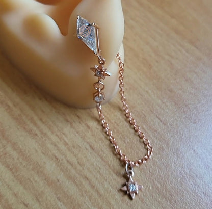 Kite Moissanite Earring With Gold Chain And North Star Pendants 14K Gold