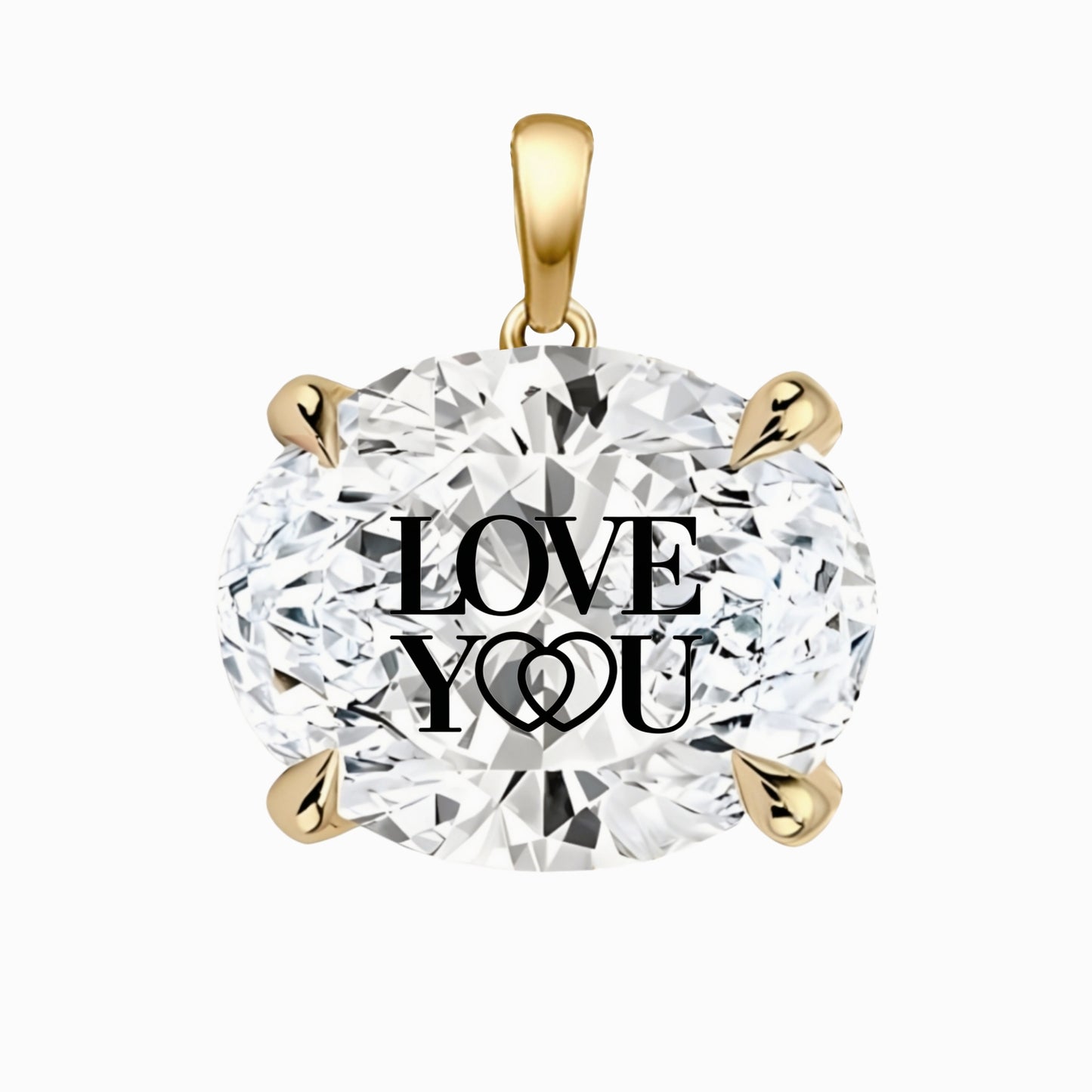 Lab Grown Diamond Oval Pendant With LOVE YOU Laser Engraved On The Diamond 14K Gold