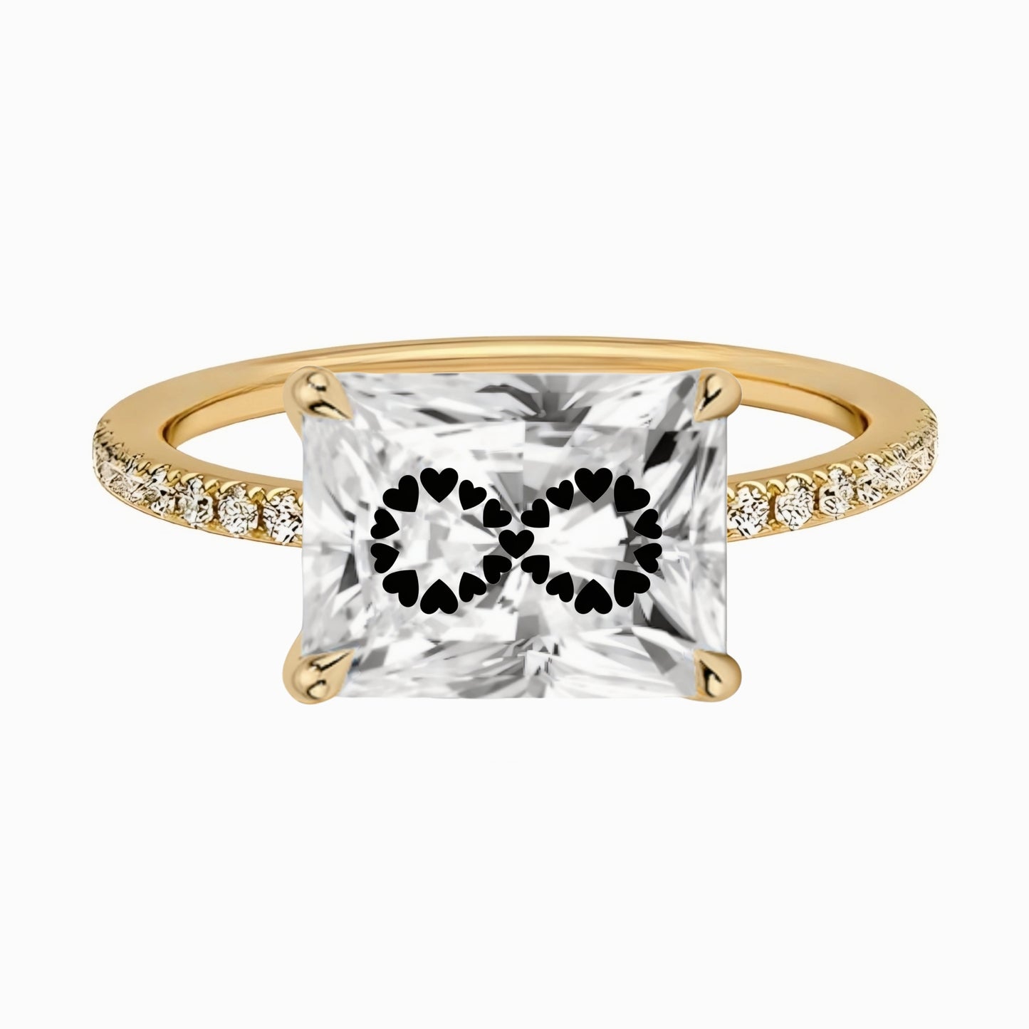 Laser Engrave On Lab Grown Diamond Radiant Ring Infinity Engraved Diamond 14K Gold