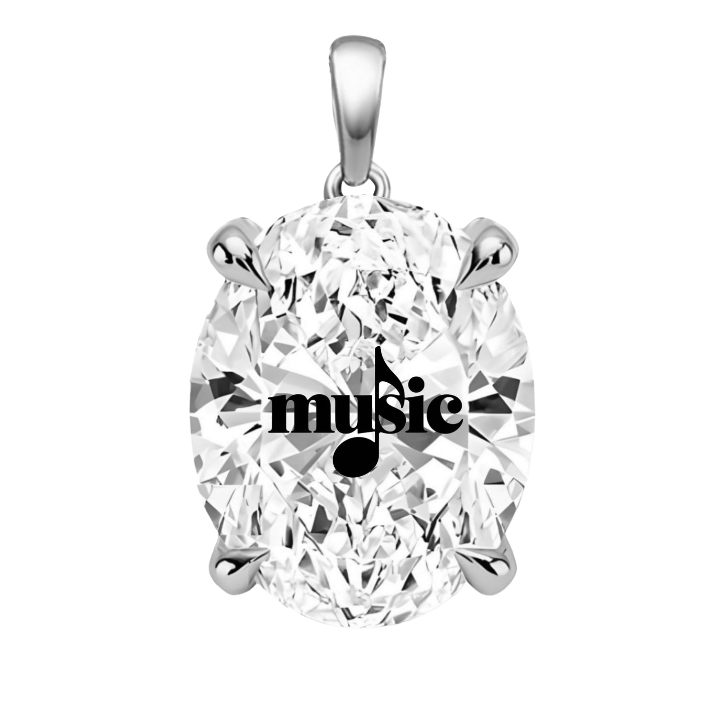 תליון אבן מוסונייט אובל עם חריטת לייזר music - זהב 14 קראט צהוב/לבן/רוז גולד