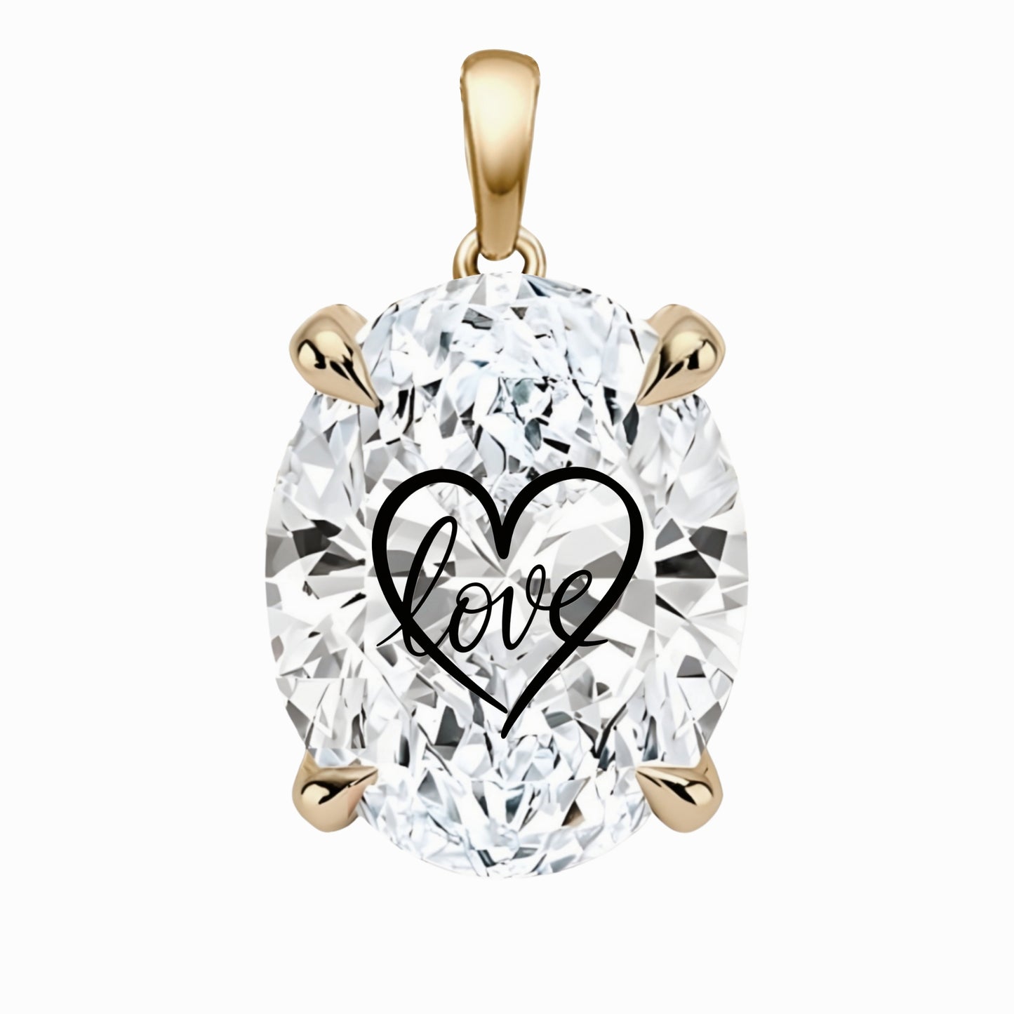 Lab Grown Diamond Oval Pendant With Love Laser Engraved On The Diamond