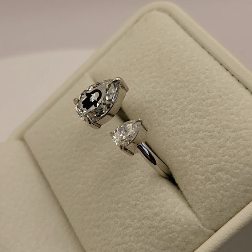 Laser Engrave Onto Center Of Lab Grown Diamond Pears Ring Hamsa Engraved 14K Gold
