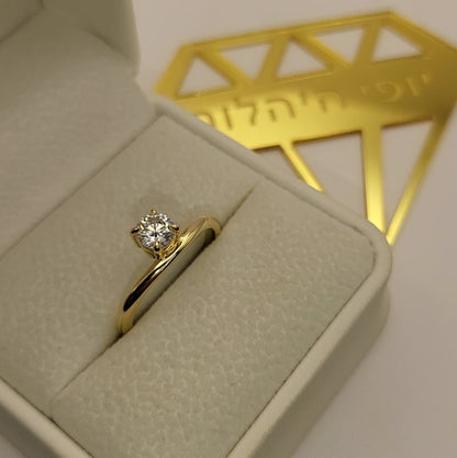 טבעת גל יהלום מעבדה עגול 0.5 קראט זהב 14 קראט צהוב/לבן/רוז גולד