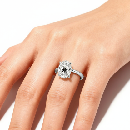Lab Grown Diamond Oval Ring With North Star Laser Engraved On The Diamond 14K Gold