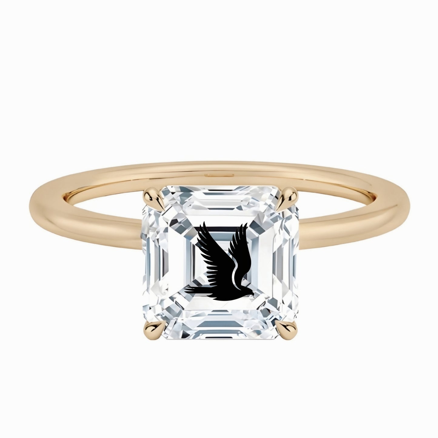 טבעת אבן מוסונייט אשר עם חריטת לייזר נשר - זהב 14 קראט צהוב/לבן/רוז גולד