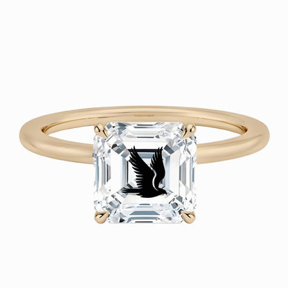 טבעת אבן מוסונייט אשר עם חריטת לייזר נשר - זהב 14 קראט צהוב/לבן/רוז גולד