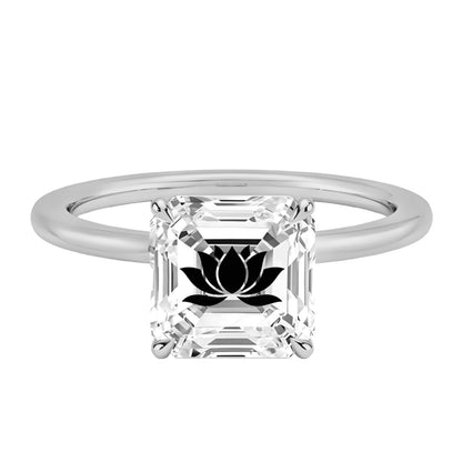 טבעת אבן מוסונייט אשר עם חריטת לייזר פרח לוטוס - זהב 14 קראט צהוב/לבן/רוז גולד