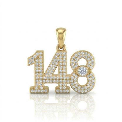 תליון מספר 148 גימטריה של רבי נחמן מברסלב בשיבוץ יהלומי מעבדה זהב 14 קראט צהוב/לבן/רוז גולד
