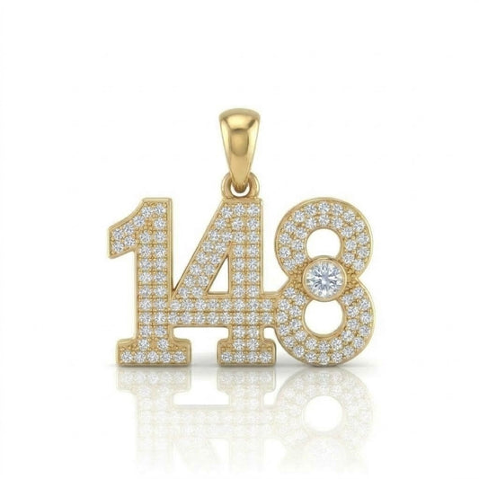תליון מספר 148 גימטריה של רבי נחמן מברסלב בשיבוץ יהלומי מעבדה זהב 14 קראט צהוב/לבן/רוז גולד