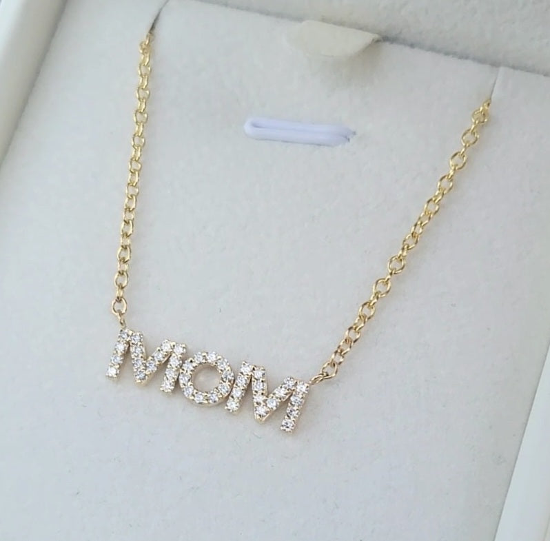 MOM Pendant Necklace Lab Grown Diamonds 14K Yellow/White/Rose Gold