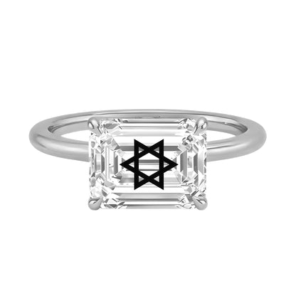 טבעת יהלום מעבדה אמרלד חריטה מגן דוד