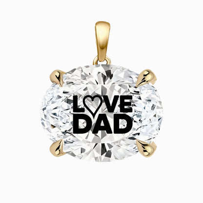 תליון אבן מוסונייט אובל עם חריטת לייזר LOVE DAD - זהב 14 קראט צהוב/לבן/רוז גולד