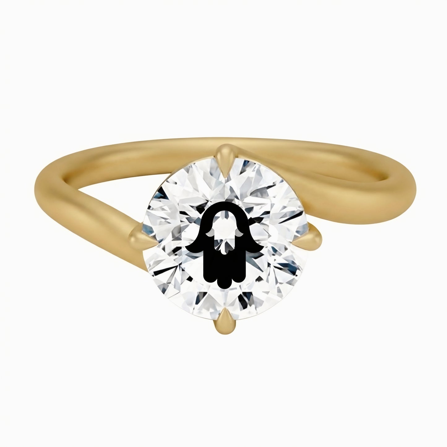 Laser Engrave Lab Grown Diamon Round Twist Ring Hamsa Engraved 14K Gold