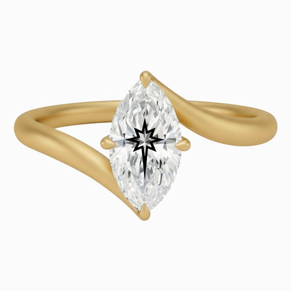 Laser Engrave On Lab Grown Diamond Marquise Twist Ring North Star Engraved 14K Gold