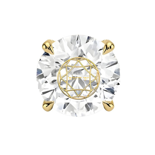 עגיל יהלום מעבדה עגול עם חריטת לייזר בעיצוב אישי – זהב 14 קראט צהוב/לבן/רוז גולד – עגיל ייחודי