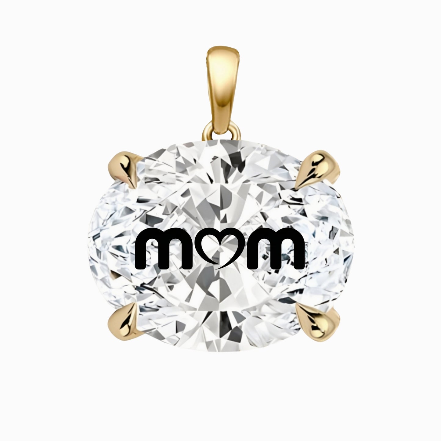 תליון יהלום מעבדה אובל עם חריטת לייזר MOM - זהב 14 קראט צהוב/לבן/רוז גולד