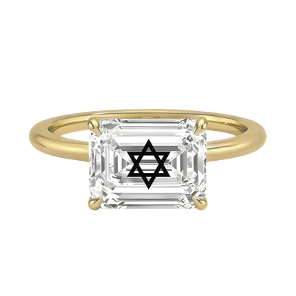 טבעת יהלום מעבדה אמרלד חריטה מגן דוד
