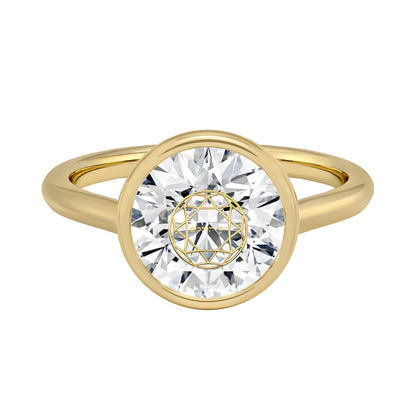 טבעת חותם יהלום מעבדה עגול חריטה בעיצוב אישי - שיבוץ בזל זהב 14 קראט צהוב/לבן/רוז גולד