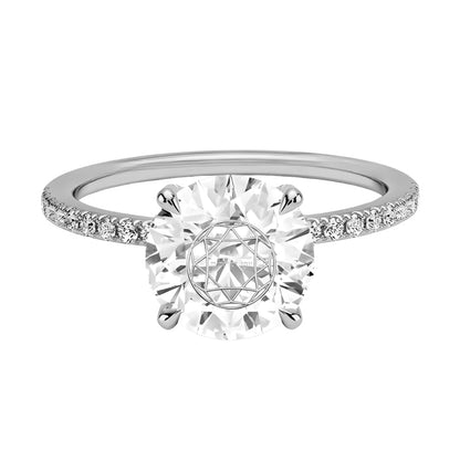 טבעת יהלום מעבדה עגול חריטה בעיצוב אישי עם יהלומים בצדדים - זהב 14 קראט צהוב/לבן/רוז גולד