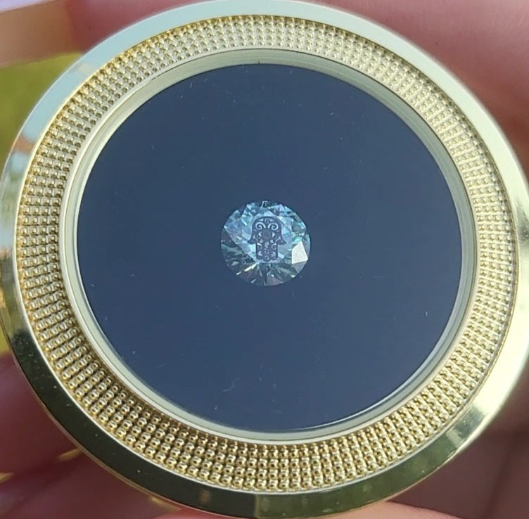 Laser Engrave On Moissanite Round Hamsa Engraved