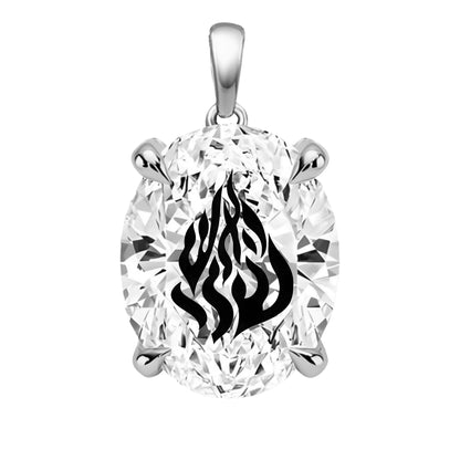 תליון אבן מוסונייט אובל עם חריטת לייזר האש שלי - זהב 14 קראט צהוב/לבן/רוז גולד