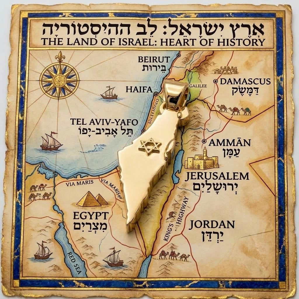 Grand 14K Gold Map of ISRAEL Pendant with Magen David - Special Edition for Thick Chains