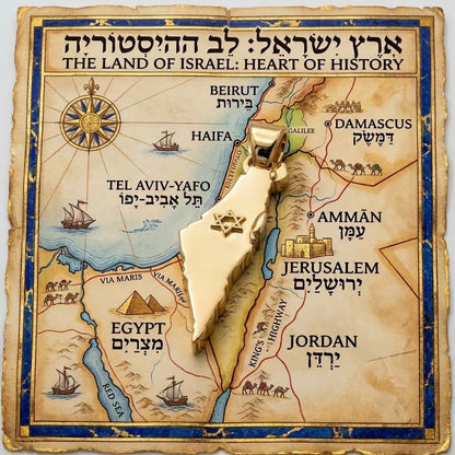 Grand 14K Gold Map of ISRAEL Pendant with Magen David - Special Edition for Thick Chains