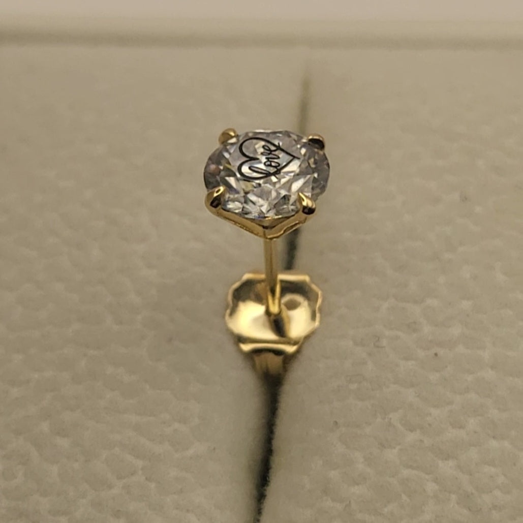 זוג עגילי מרטיני יהלום מעבדה עגול עם חריטת לייזר לב Love - זהב 14 קראט צהוב/לבן/רוז גולד