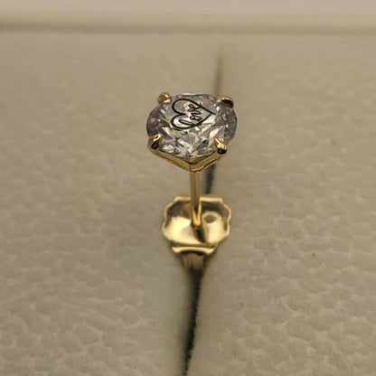 זוג עגילי מרטיני יהלום מעבדה עגול עם חריטת לייזר לב Love - זהב 14 קראט צהוב/לבן/רוז גולד