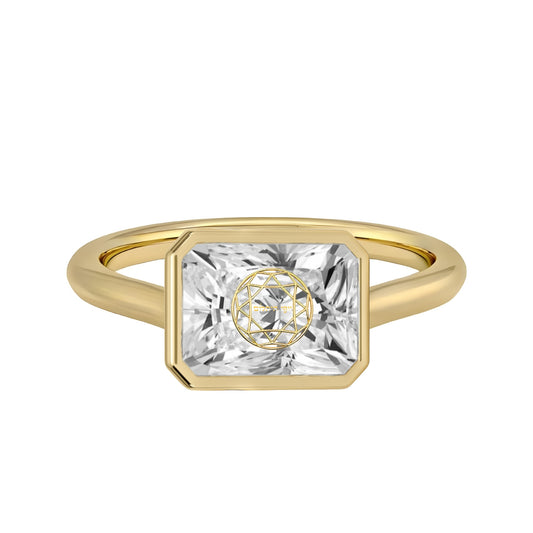 טבעת חותם יהלום מעבדה רדיאן חריטה בעיצוב אישי - שיבוץ בזל זהב 14 קראט צהוב/לבן/רוז גולד