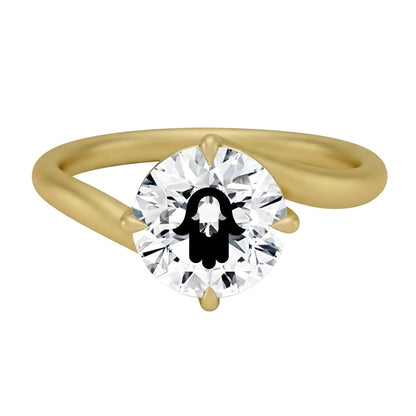 Laser Engrave Lab Grown Diamon Round Twist Ring Hamsa Engraved 14K Gold