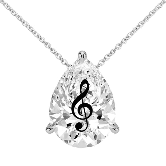 שרשרת אבן מוסונייט טיפה מרחפת עם חריטת לייזר תו מוזיקלי - כסף 925