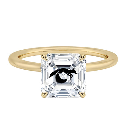 טבעת אבן מוסונייט אשר עם חריטת לייזר שועל ירח - זהב 14 קראט צהוב/לבן/רוז גולד