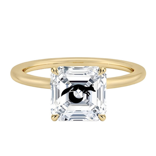 טבעת אבן מוסונייט אשר עם חריטת לייזר שועל ירח - זהב 14 קראט צהוב/לבן/רוז גולד