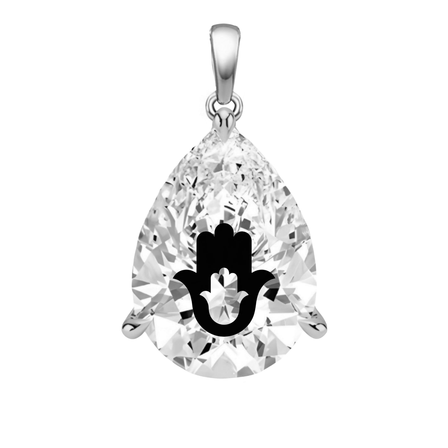 תליון יהלום מעבדה טיפה עם חריטת לייזר חמסה בחמסה - זהב 14 קראט צהוב/לבן/רוז גולד