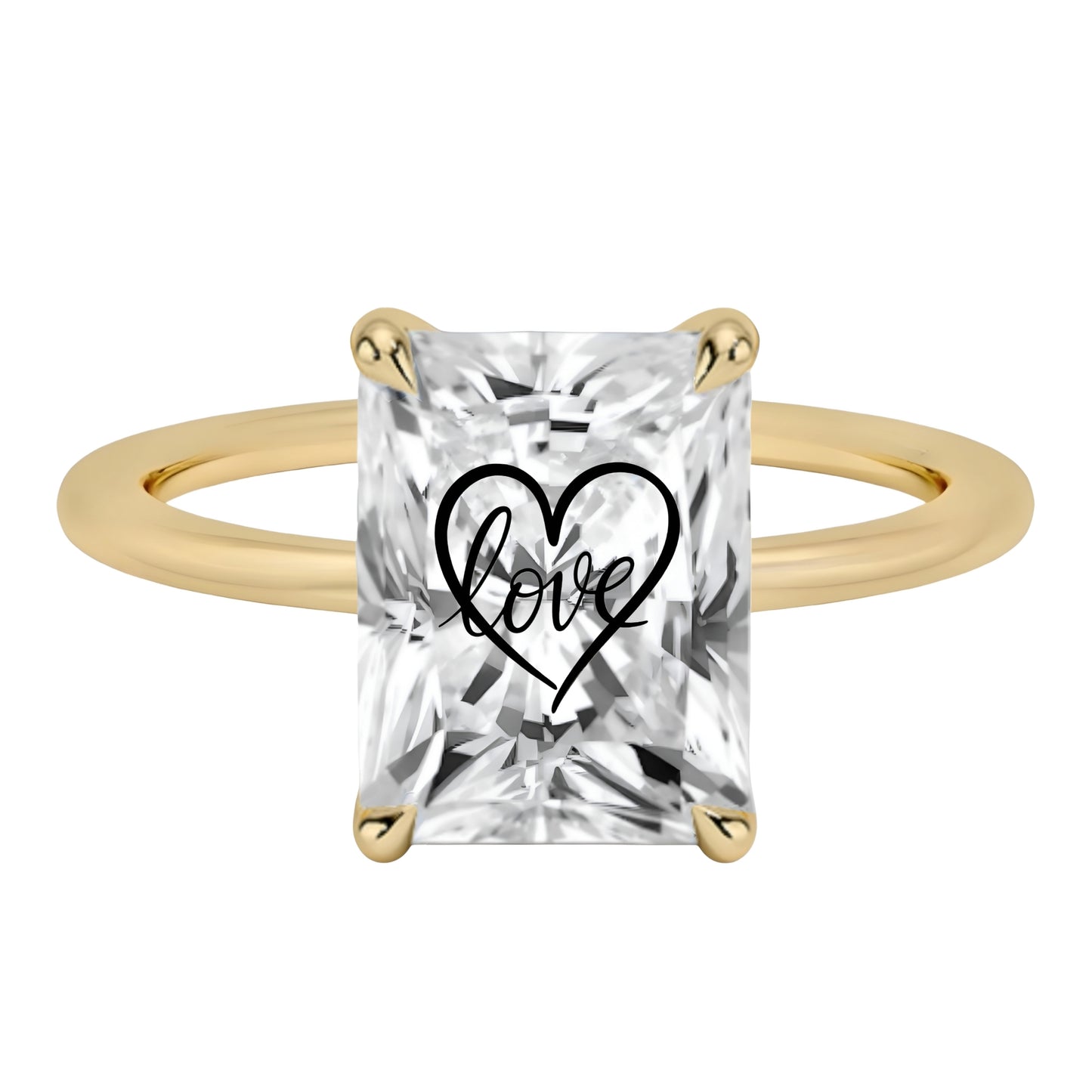 טבעת יהלום מעבדה רדיאן חריטה לב Love - זהב 14 קראט צהוב/לבן/רוז גולד