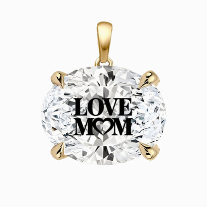 תליון אבן מוסונייט אובל עם חריטת לייזר LOVE MOM - זהב 14 קראט צהוב/לבן/רוז גולד