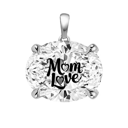 תליון אבן מוסונייט אובל עם חריטת לייזר MOM LOVE - זהב 14 קראט צהוב/לבן/רוז גולד