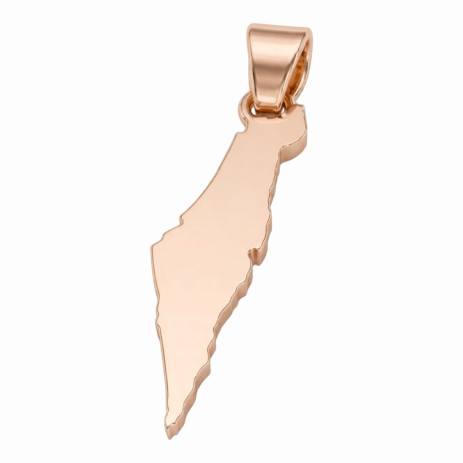 ISRAEL Map With Custom Name Verse Engraving On the Back Pendant 14K Yellow/White/Rose Gold