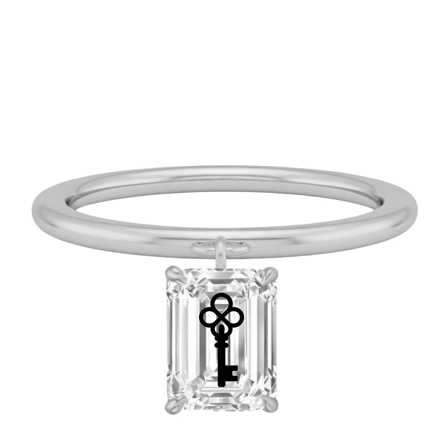 Laser Engrave Lab Grown Diamond Emerald Floating Pendant Key Engraved 14K Yellow/White/Rose Gold