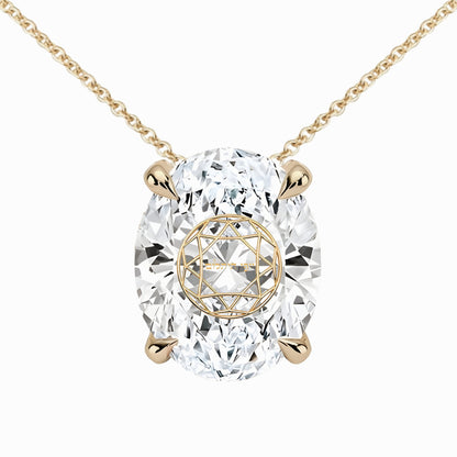 שרשרת יהלום מעבדה אובל מרחף עם חריטת לייזר בעיצוב אישי - זהב 14 קראט צהוב/לבן/רוז גולד