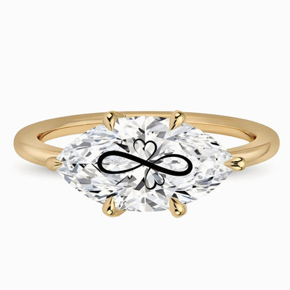 Laser Engrave Onto Center Lab Grown Diamond Marquise Ring Infinity Heart Engraved 14K Gold