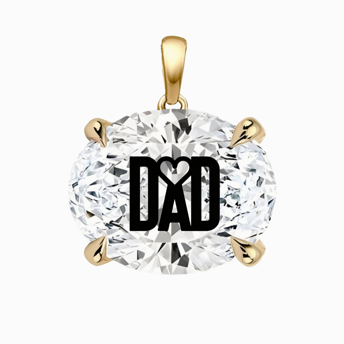 תליון יהלום מעבדה אובל עם חריטת לייזר DAD - זהב 14 קראט צהוב/לבן/רוז גולד