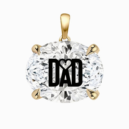 תליון יהלום מעבדה אובל עם חריטת לייזר DAD - זהב 14 קראט צהוב/לבן/רוז גולד