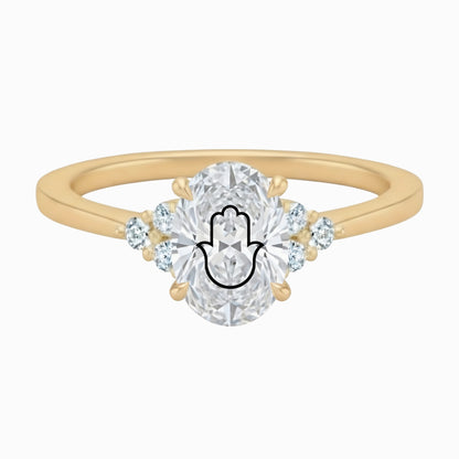 Laser Engrave Lab Grown Diamond Oval Ring Hamsa Engraved 14K Yellow/White/Rose Gold